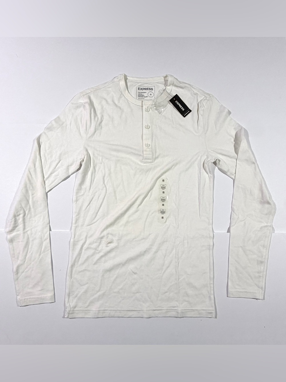Express Men’s White Long-Sleeve Henley Shirt
